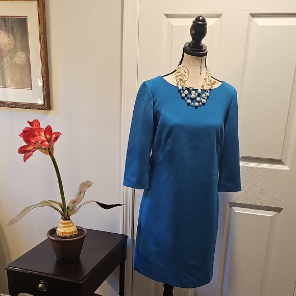 Ann Taylor Elegant Teal Long Sleeve Dress, Fully lined - Picture 1 of 11